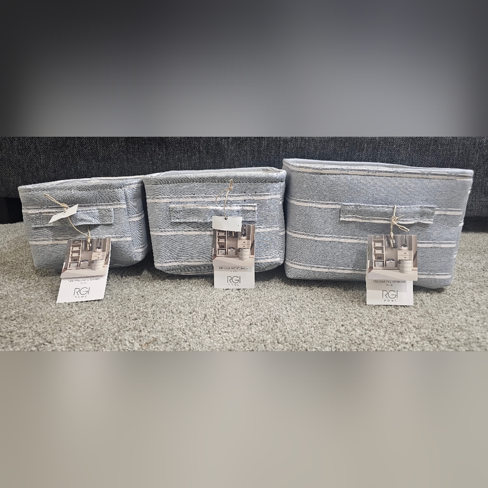 Nwt  RGI Home 3-Pc Light Blue & White Decorative Storage Baskets Gift Set